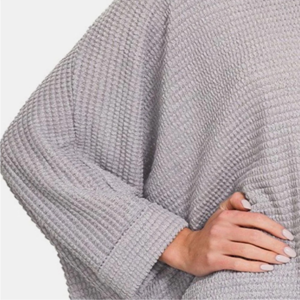 Zenana Outfitters Light Gray Women's Poncho Sweater size Small but fits up XL - Picture 3 of 12